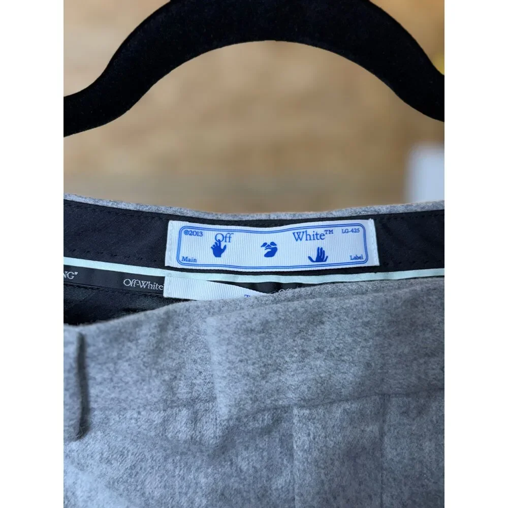 Off-White c/o Virgil Abloh Men’s Grey Tailored Dress Trousers – Wool Pants